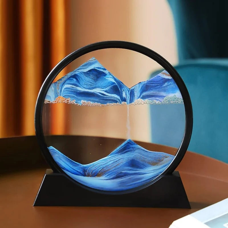 3D Sanduhr mit fließendem Sandbild – Rundes Glasdesign im Tiefsee-Stil, dekoratives Kunstobjekt für Zuhause oder Büro.