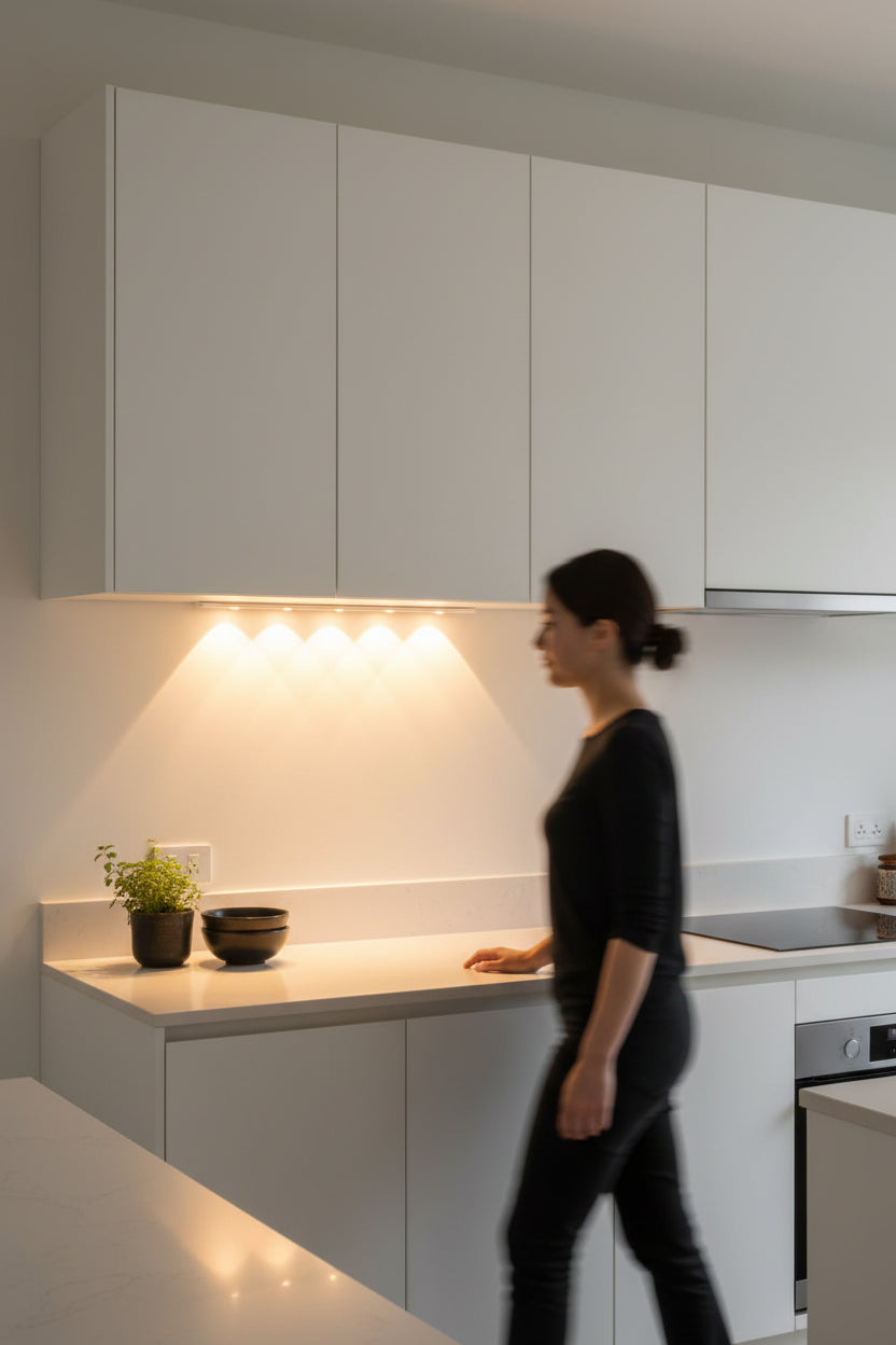 Wiederaufladbare kabellose LED-Leuchte mit Bewegungsmelder für Zuhause und Küche.