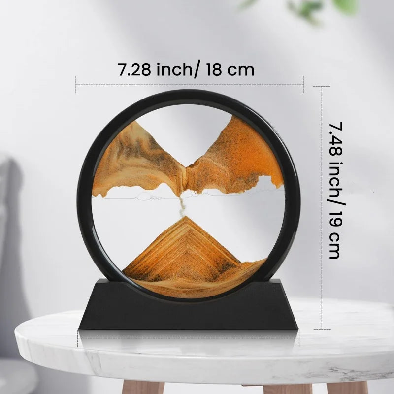 3D Sanduhr mit fließendem Sandbild – Rundes Glasdesign im Tiefsee-Stil, dekoratives Kunstobjekt für Zuhause oder Büro.
