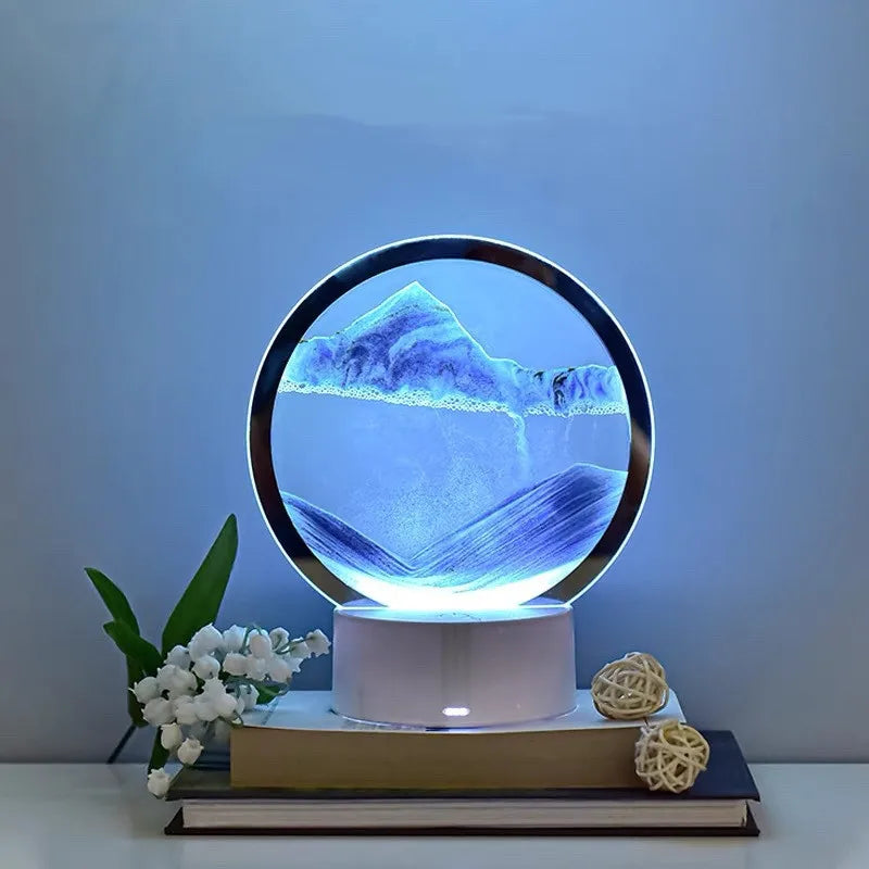 Quicksand Table Lamp, internet red hourglass decompression ornament 3D three-dimensional sand painting water painting colorful R