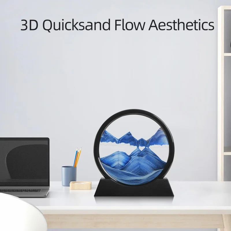 3D Sanduhr mit fließendem Sandbild – Rundes Glasdesign im Tiefsee-Stil, dekoratives Kunstobjekt für Zuhause oder Büro.