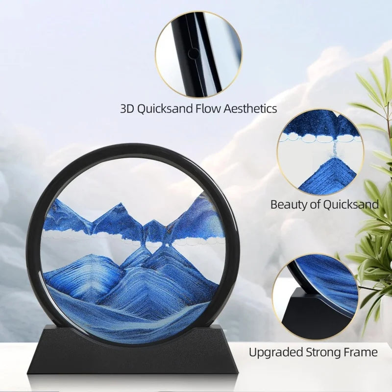 3D Sanduhr mit fließendem Sandbild – Rundes Glasdesign im Tiefsee-Stil, dekoratives Kunstobjekt für Zuhause oder Büro.