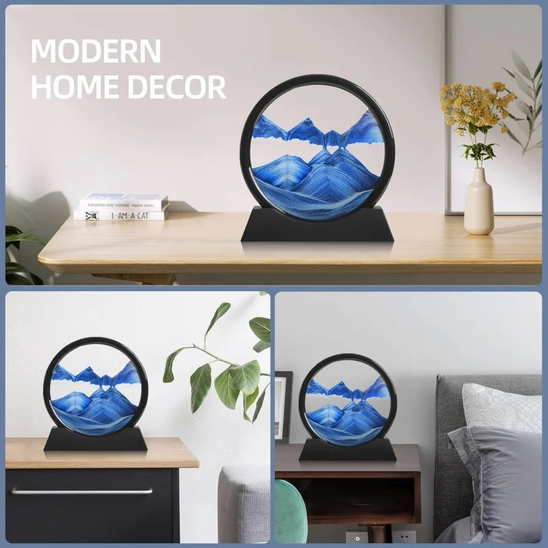 3D Sanduhr mit fließendem Sandbild – Rundes Glasdesign im Tiefsee-Stil, dekoratives Kunstobjekt für Zuhause oder Büro.