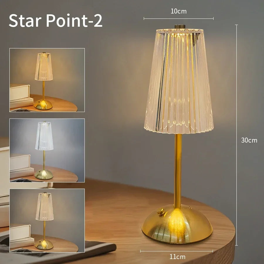 Rechargeable Touch Night Light 3 Colors Dimmable Artificial Crystal Lamp Portable Table Lamp for Bedroom Living Room Restaurant