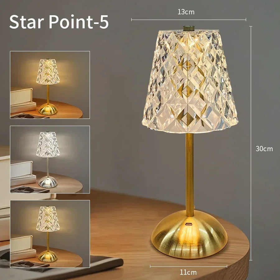 Rechargeable Touch Night Light 3 Colors Dimmable Artificial Crystal Lamp Portable Table Lamp for Bedroom Living Room Restaurant