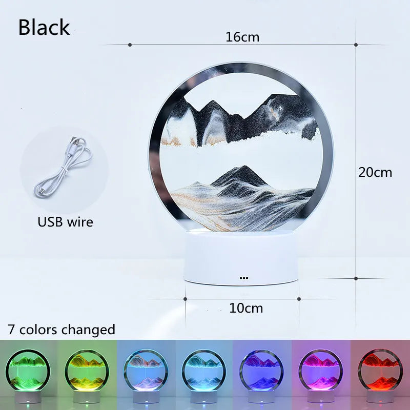 Quicksand Table Lamp, internet red hourglass decompression ornament 3D three-dimensional sand painting water painting colorful R