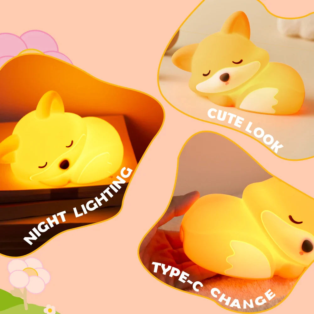 MeWaii® Fox Night Light with Curled Tail Silicone Squishy Animal Design Lamp Perfect Gift