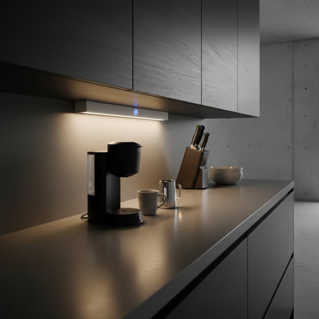 Kabellose LED-Leuchte mit Bewegungssensor, USB-aufladbar, ideal für Schränke, Küche und automatische Nachtbeleuchtung.