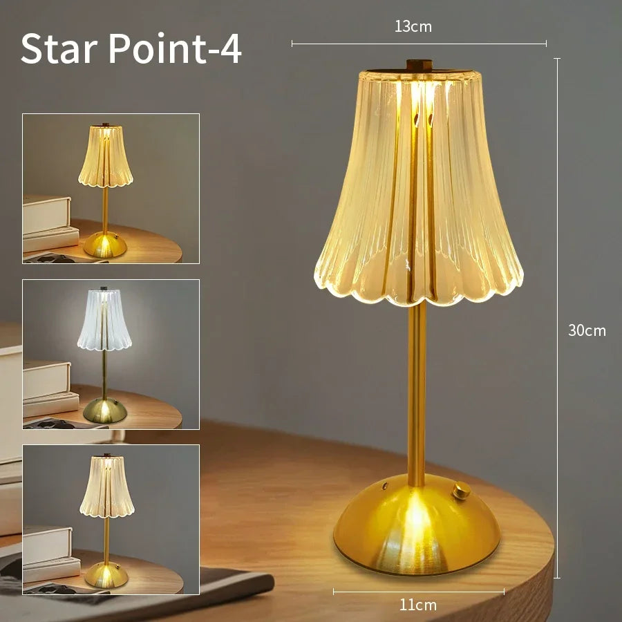 Rechargeable Touch Night Light 3 Colors Dimmable Artificial Crystal Lamp Portable Table Lamp for Bedroom Living Room Restaurant