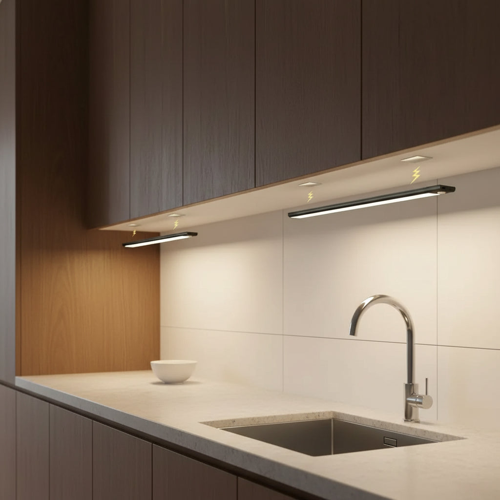 Kabellose LED-Leuchte mit Bewegungssensor, USB-aufladbar, ideal für Schränke, Küche und automatische Nachtbeleuchtung.