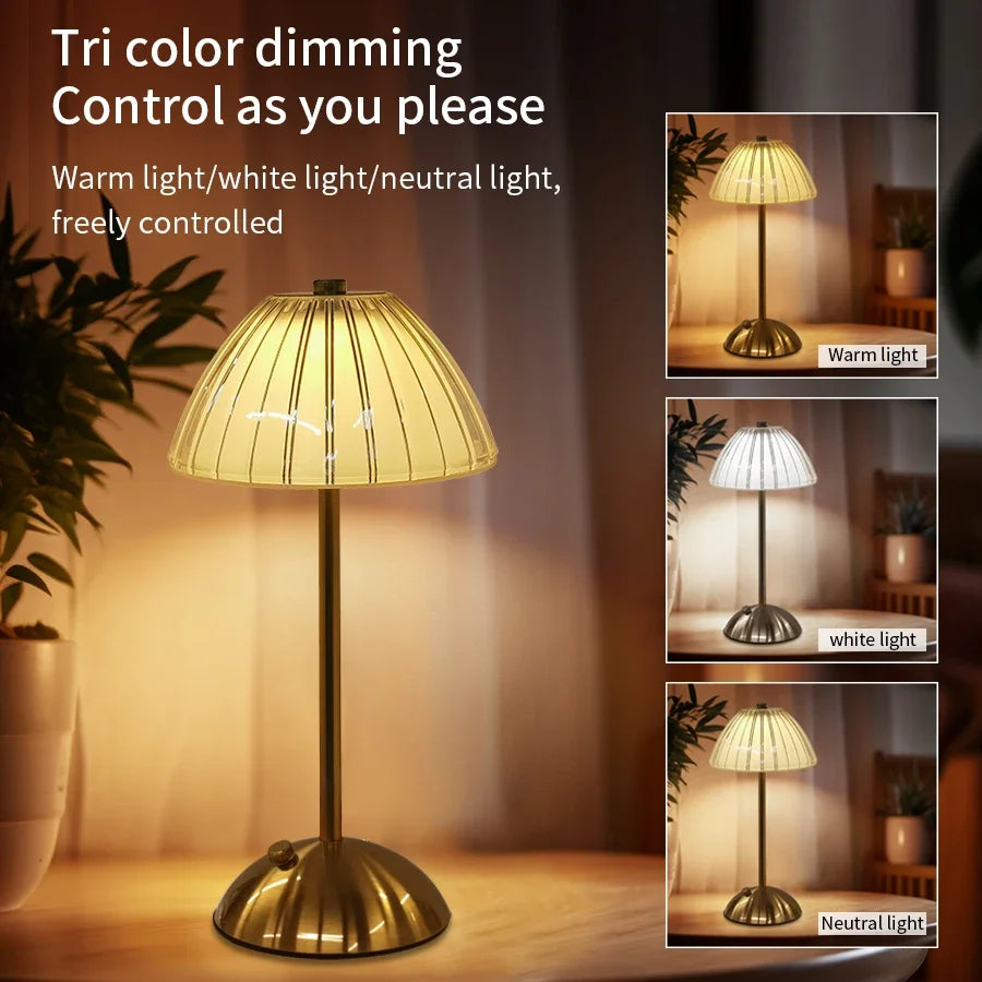 Rechargeable Touch Night Light 3 Colors Dimmable Artificial Crystal Lamp Portable Table Lamp for Bedroom Living Room Restaurant