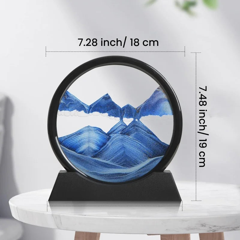 3D Sanduhr mit fließendem Sandbild – Rundes Glasdesign im Tiefsee-Stil, dekoratives Kunstobjekt für Zuhause oder Büro.